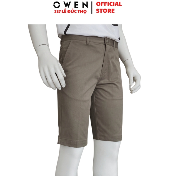 Quần Short Nam Owen SK251251 sóc kaki màu nâu dáng ôm slim fit chất liệu poly recycled (Renu)