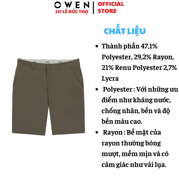 Quần Short Nam Owen SK251251 sóc kaki màu nâu dáng ôm slim fit chất liệu poly recycled (Renu)
