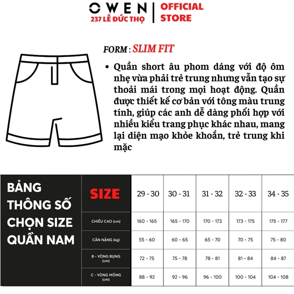 Quần Short Nam Owen SK251251 sóc kaki màu nâu dáng ôm slim fit chất liệu poly recycled (Renu)