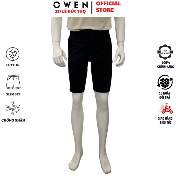 Quần Short Nam Owen SK261015 sóc kaki màu đen dáng ôm slim fit chất liệu cotton spandex