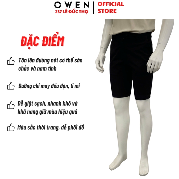 Quần Short Nam Owen SK261015 sóc kaki màu đen dáng ôm slim fit chất liệu cotton spandex