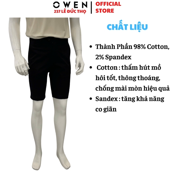 Quần Short Nam Owen SK261015 sóc kaki màu đen dáng ôm slim fit chất liệu cotton spandex