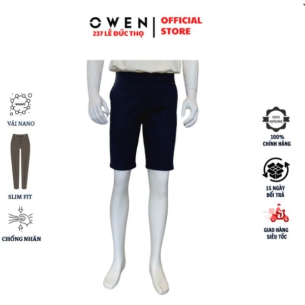 Quần Short Kaki Nam Owen SK261016 Xanh Tím Than Slim Fit Cotton Spandex