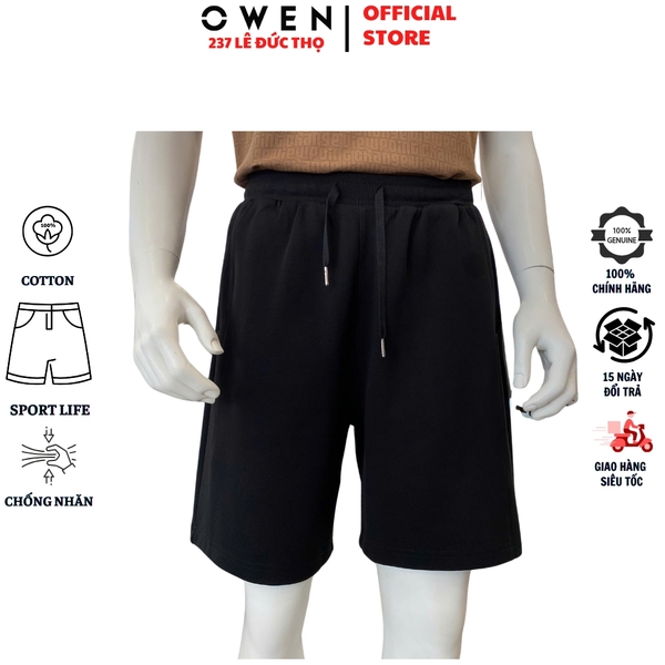 Quần Short Nam Owen SN251283 Sóc nỉ màu đen dáng Sport Life Chất liệu CVC Spandex