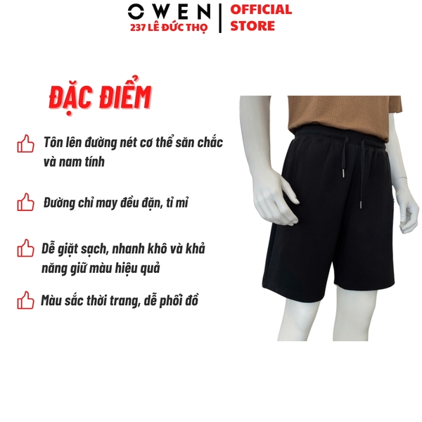 Quần Short Nam Owen SN251283 Sóc nỉ màu đen dáng Sport Life Chất liệu CVC Spandex