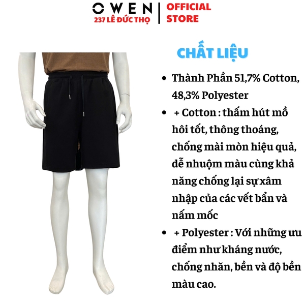 Quần Short Nam Owen SN251283 Sóc nỉ màu đen dáng Sport Life Chất liệu CVC Spandex