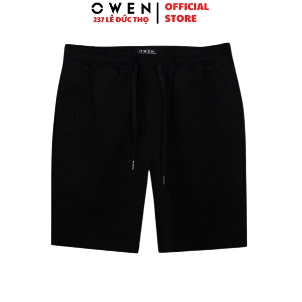 Quần Short Nam Owen SN251283 Sóc nỉ màu đen dáng Sport Life Chất liệu CVC Spandex