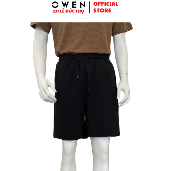 Quần Short Nam Owen SN251283 Sóc nỉ màu đen dáng Sport Life Chất liệu CVC Spandex