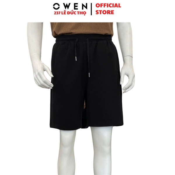 Quần Short Nam Owen SN251283 Sóc nỉ màu đen dáng Sport Life Chất liệu CVC Spandex