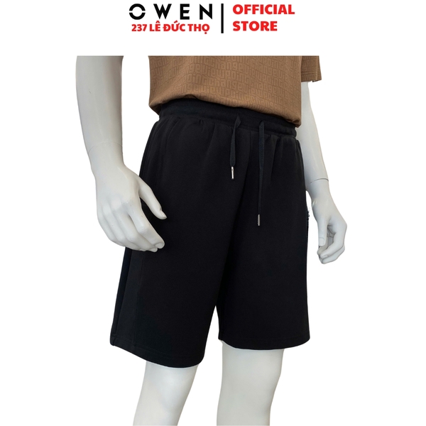 Quần Short Nam Owen SN251283 Sóc nỉ màu đen dáng Sport Life Chất liệu CVC Spandex