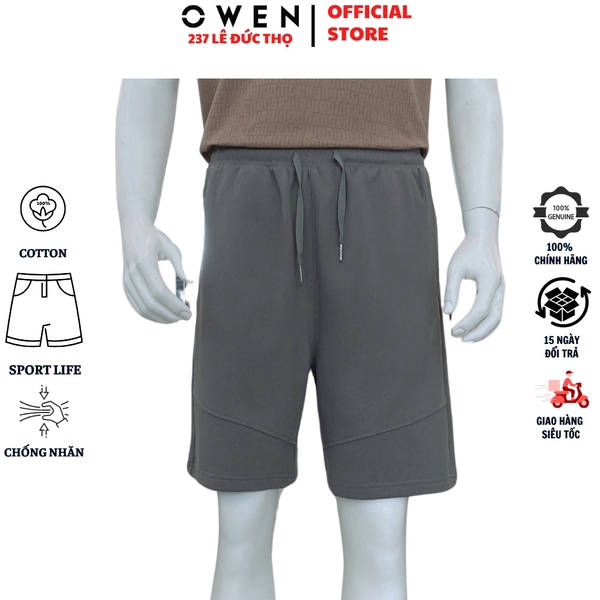 Quần Short Nam Owen SN251284 Sóc nỉ màu xám đậm dáng Sport Life Chất liệu CVC Spandex