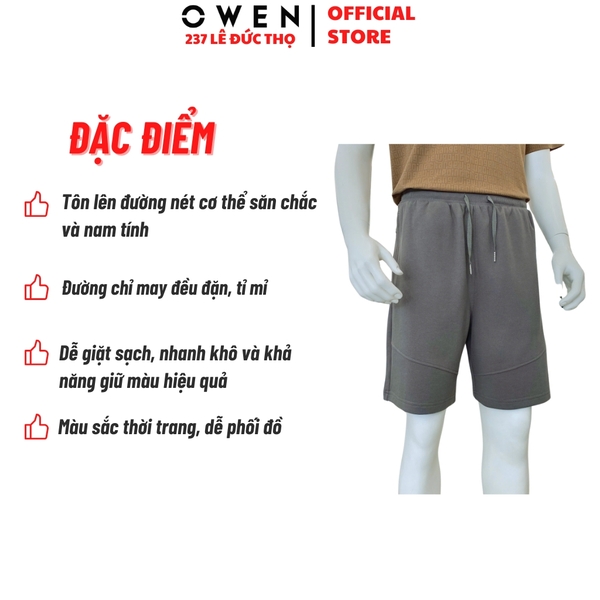 Quần Short Nam Owen SN251284 Sóc nỉ màu xám đậm dáng Sport Life Chất liệu CVC Spandex