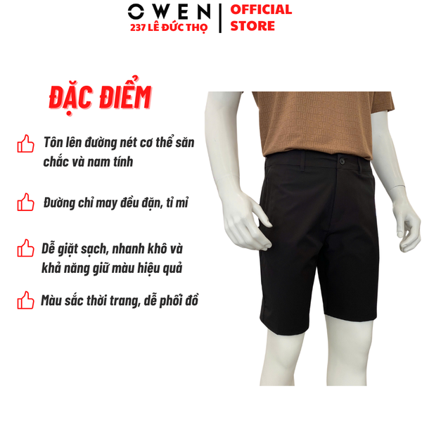 Quần Short Nam Owen SS252402 Sóc thể thao màu đen dáng Sport Life Chất liệu Polyspun spandex