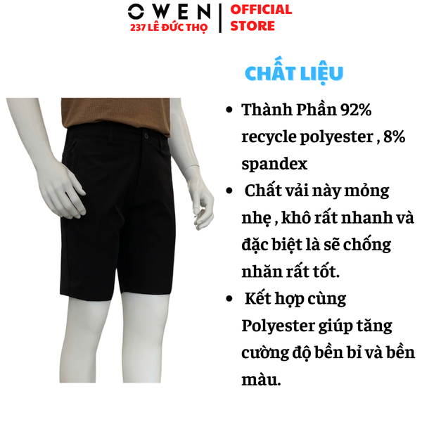 Quần Short Nam Owen SS252402 Sóc thể thao màu đen dáng Sport Life Chất liệu Polyspun spandex