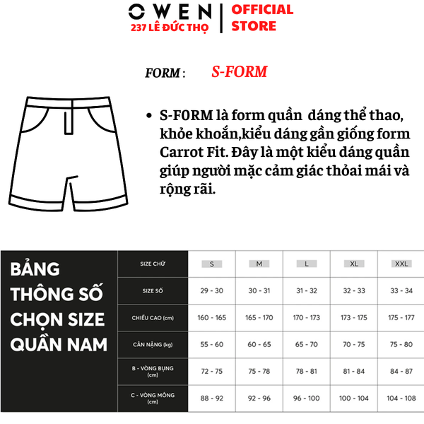 Quần Short Nam Owen SS252402 Sóc thể thao màu đen dáng Sport Life Chất liệu Polyspun spandex