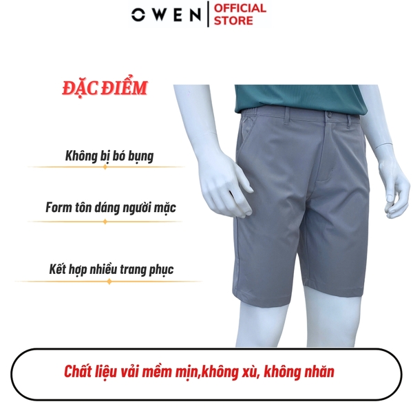 Quần short Nam Owen SS252403 sóc thể thao màu xám nhạt dáng Sport life chất liệu polospun spandex