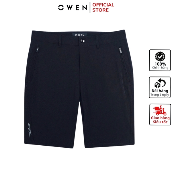Quần short Nam Owen SS252405 sóc thể thao màu đen dáng Sport life chất liệu polospun spandex
