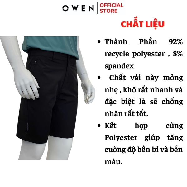 Quần short Nam Owen SS252405 sóc thể thao màu đen dáng Sport life chất liệu polospun spandex