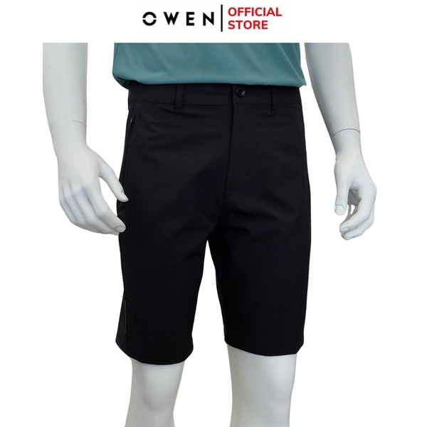 Quần short Nam Owen SS252405 sóc thể thao màu đen dáng Sport life chất liệu polospun spandex