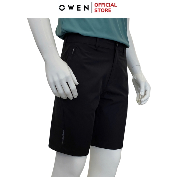 Quần short Nam Owen SS252405 sóc thể thao màu đen dáng Sport life chất liệu polospun spandex