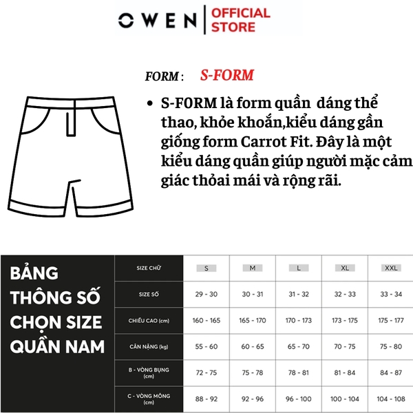 Quần short Nam Owen SS252405 sóc thể thao màu đen dáng Sport life chất liệu polospun spandex