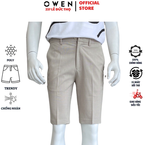 Quần Short Nam Owen ST252517 sóc âu màu be nhạt dáng ôm Trendy chất liệu Rayon spandex