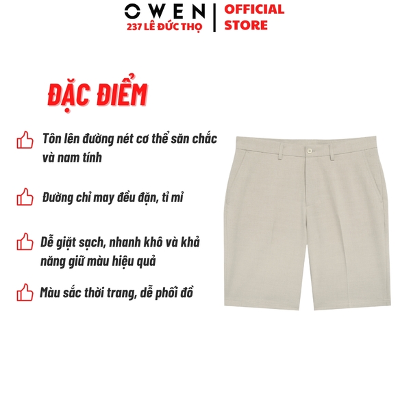 Quần Short Nam Owen ST252517 sóc âu màu be nhạt dáng ôm Trendy chất liệu Rayon spandex