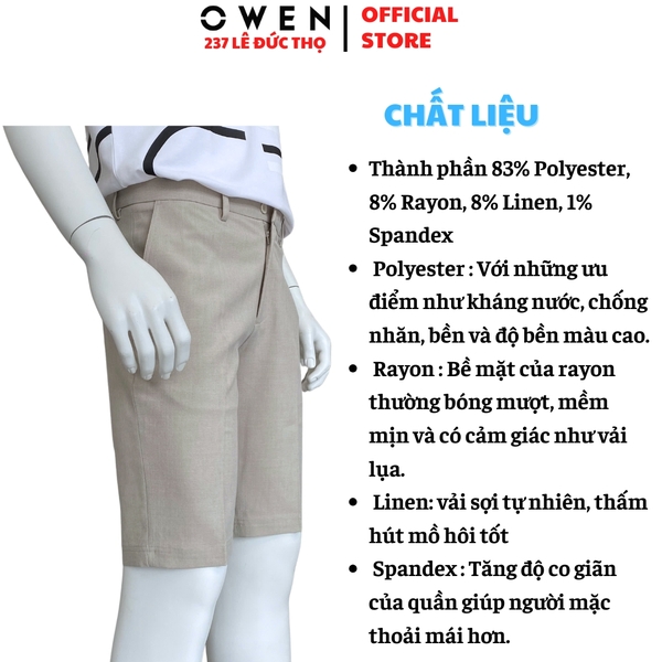 Quần Short Nam Owen ST252517 sóc âu màu be nhạt dáng ôm Trendy chất liệu Rayon spandex