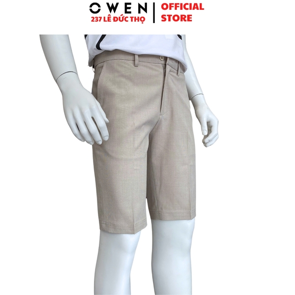 Quần Short Nam Owen ST252517 sóc âu màu be nhạt dáng ôm Trendy chất liệu Rayon spandex