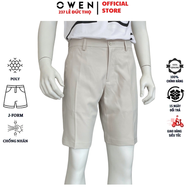 Quần Short Nam Owen SV252491 sóc âu màu be nhạt dáng J-form chất liệu Polyester