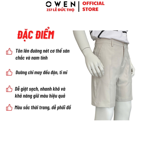 Quần Short Nam Owen SV252491 sóc âu màu be nhạt dáng J-form chất liệu Polyester