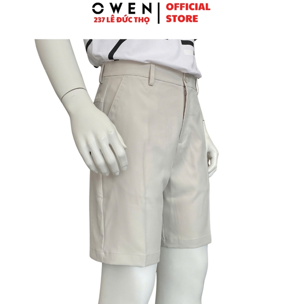 Quần Short Nam Owen SV252491 sóc âu màu be nhạt dáng J-form chất liệu Polyester