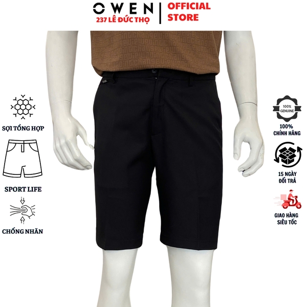 Quần Short Nam Owen SV252492 sóc âu màu đen dáng J-form chất liệu Polyester