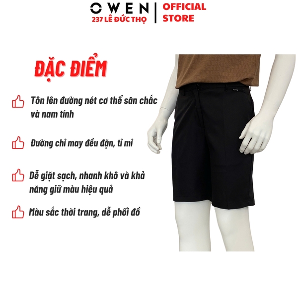 Quần Short Nam Owen SV252492 sóc âu màu đen dáng J-form chất liệu Polyester