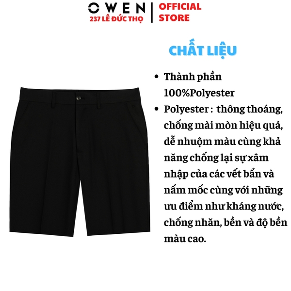Quần Short Nam Owen SV252492 sóc âu màu đen dáng J-form chất liệu Polyester
