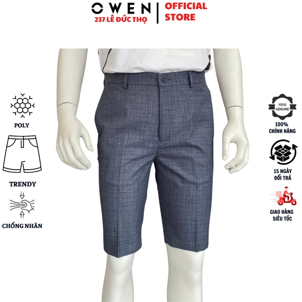 Quần Short Nam Owen SV252494 sóc âu màu xanh kẻ dáng ôm Trendy chất liệu Polyester
