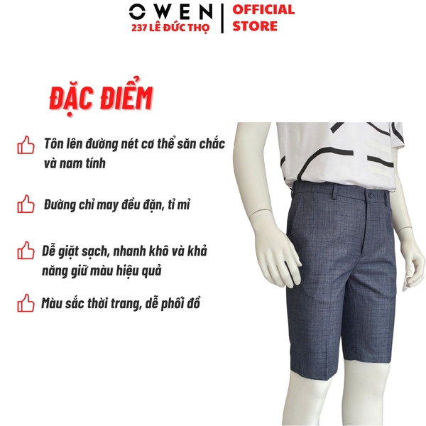 Quần Short Nam Owen SV252494 sóc âu màu xanh kẻ dáng ôm Trendy chất liệu Polyester