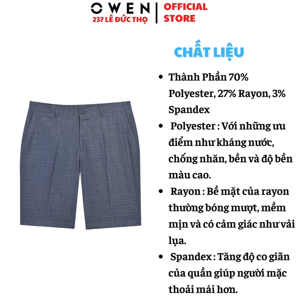 Quần Short Nam Owen SV252494 sóc âu màu xanh kẻ dáng ôm Trendy chất liệu Polyester