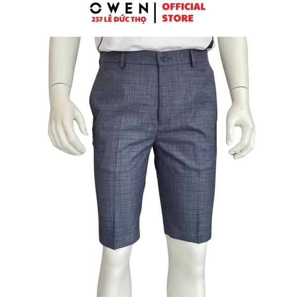 Quần Short Nam Owen SV252494 sóc âu màu xanh kẻ dáng ôm Trendy chất liệu Polyester
