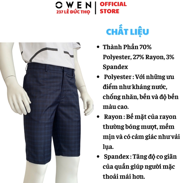 Quần Short Nam Owen SV252496 sóc âu màu xanh tím than kẻ dáng ôm Trendy chất liệu Polyester