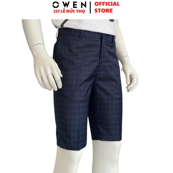 Quần Short Nam Owen SV252496 sóc âu màu xanh tím than kẻ dáng ôm Trendy chất liệu Polyester
