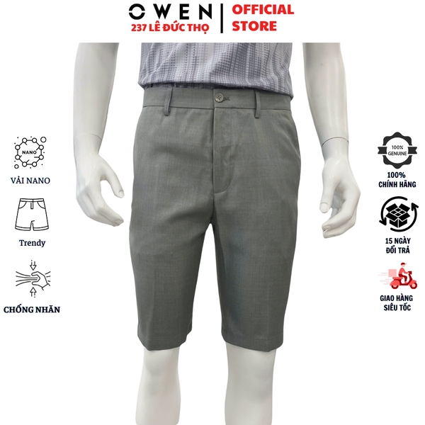Quần Short Nam Owen SV252505 sóc âu màu rêu dáng trendy fit ôm vừa chất liệu nano