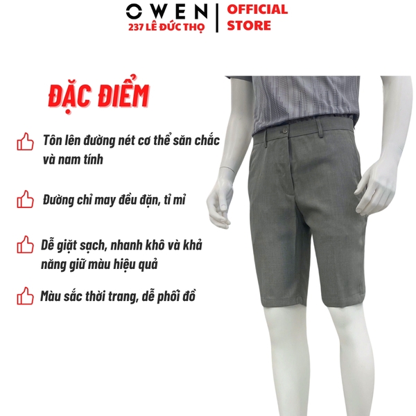 Quần Short Nam Owen SV252505 sóc âu màu rêu dáng trendy fit ôm vừa chất liệu nano