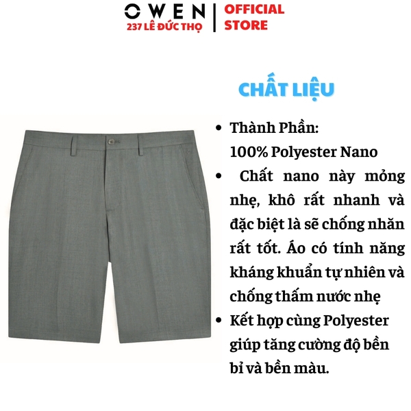 Quần Short Nam Owen SV252505 sóc âu màu rêu dáng trendy fit ôm vừa chất liệu nano