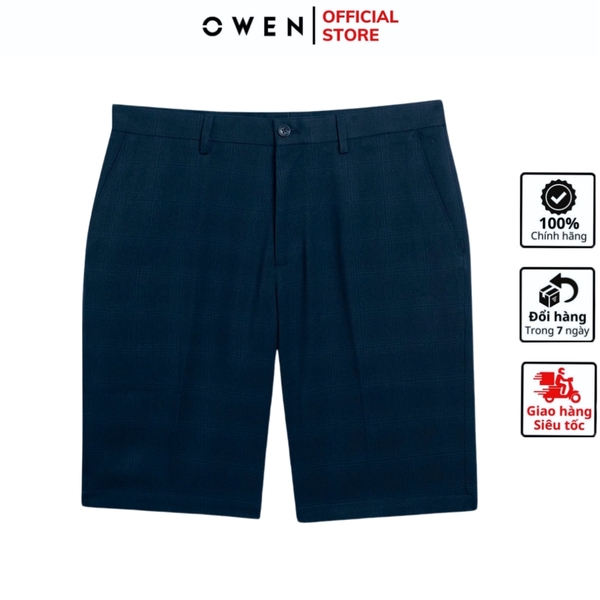 Quần Short Nam Owen SV252508 sóc âu màu xanh tím than kẻ caro dáng trendy chất liệu nano