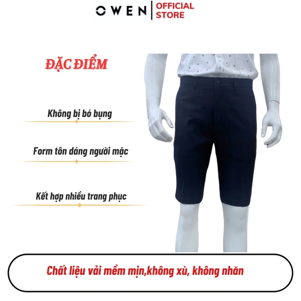 Quần Short Nam Owen SV252508 sóc âu màu xanh tím than kẻ caro dáng trendy chất liệu nano