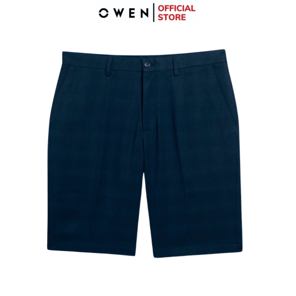 Quần Short Nam Owen SV252508 sóc âu màu xanh tím than kẻ caro dáng trendy chất liệu nano