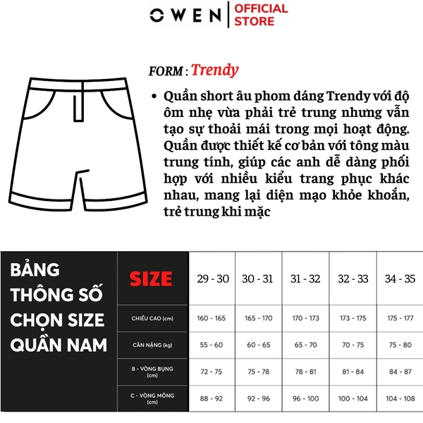 Quần Short Nam Owen SV252508 sóc âu màu xanh tím than kẻ caro dáng trendy chất liệu nano