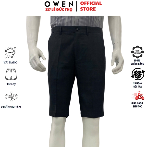 Quần Short Nam Owen SV252509 màu đen dáng trendy fit ôm vừa chất liệu nano