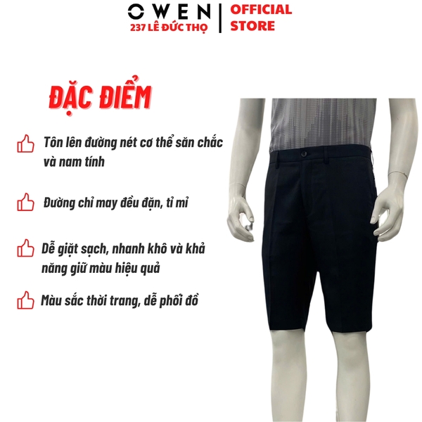 Quần Short Nam Owen SV252509 màu đen dáng trendy fit ôm vừa chất liệu nano